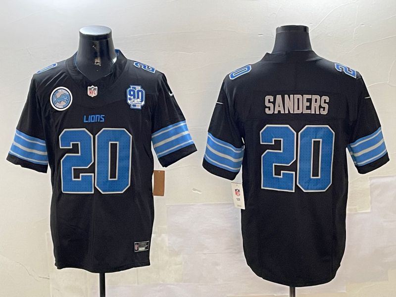 Men Detroit Lions #20 Sanders Black three generations 2024 Nike Limited NFL Jersey style 4
